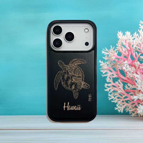 Honu Mandala Black iPhone Wood Case Hawaii