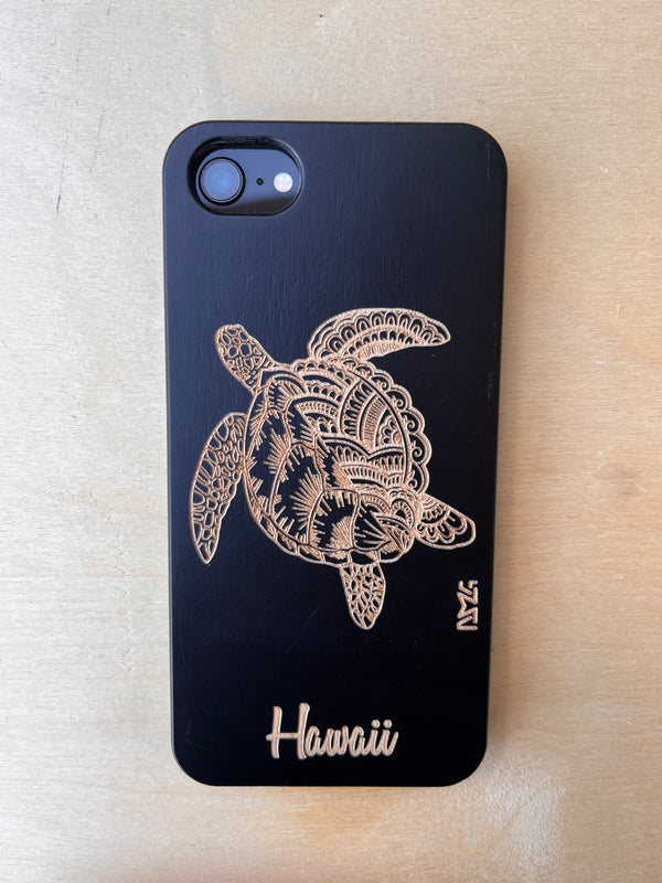 Honu Mandala Black iPhone Wood Case Hawaii
