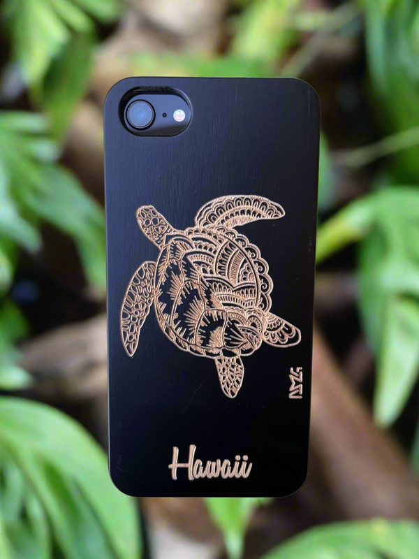 Honu Mandala Black iPhone Wood Case Hawaii