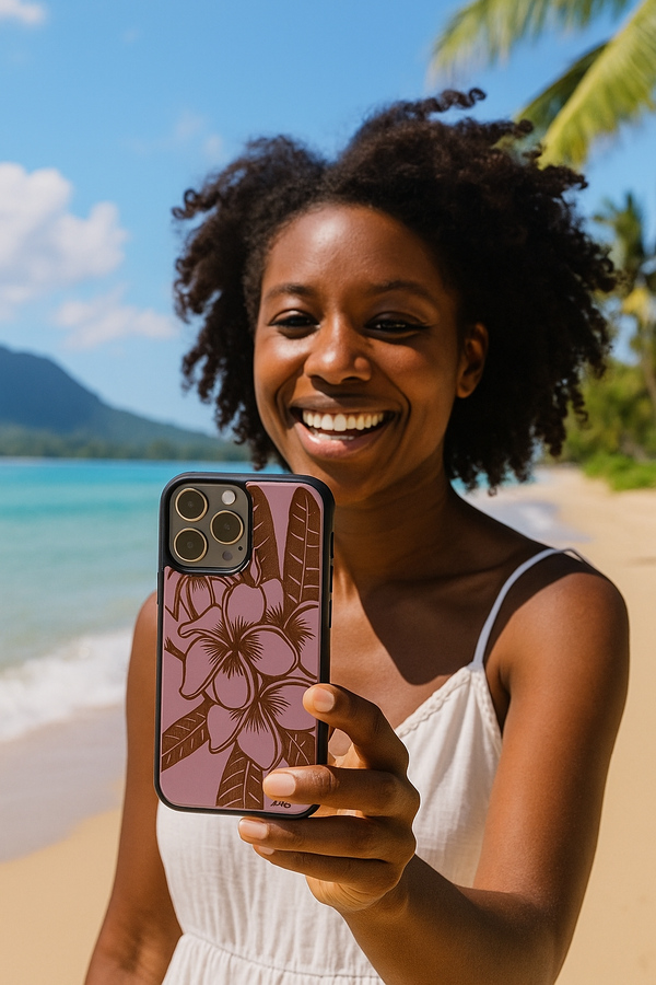 Plumeria Art Pink Wood Case (iPhone)