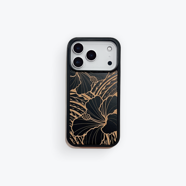 Tribal Hibiscus Wood Case Black (iPhone)