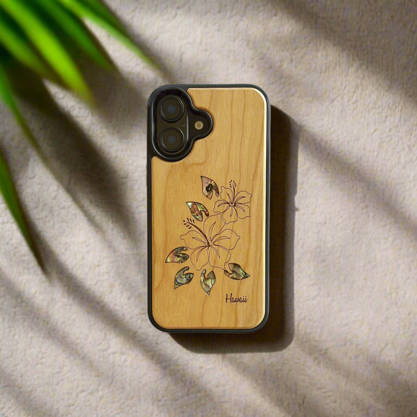 Hibiscus Rainbow Seashell Wood Case (iPhone)