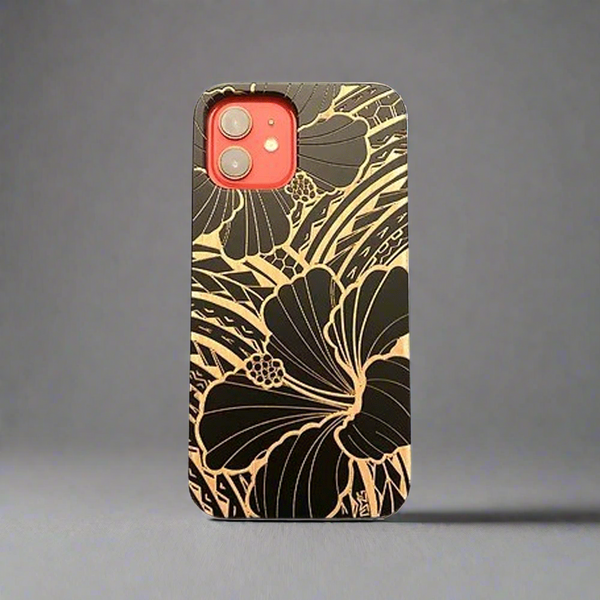 Tribal Hibiscus Wood Case Black (iPhone)