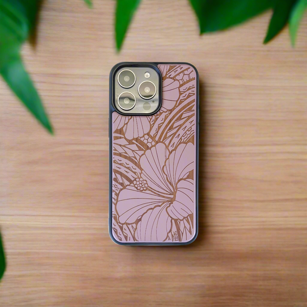 Tribal Hibiscus Wood Case Limited Edition Pink (iPhone)