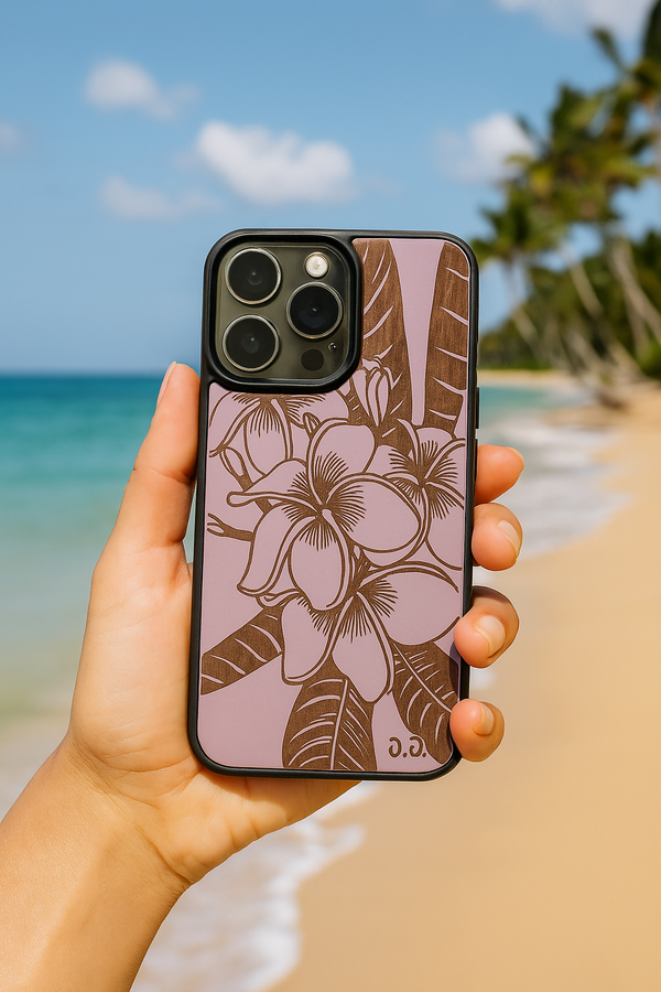 Plumeria Art Pink Wood Case (iPhone)