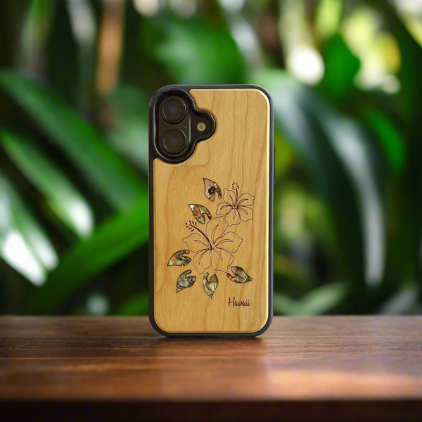 Hibiscus Rainbow Seashell Wood Case (iPhone)