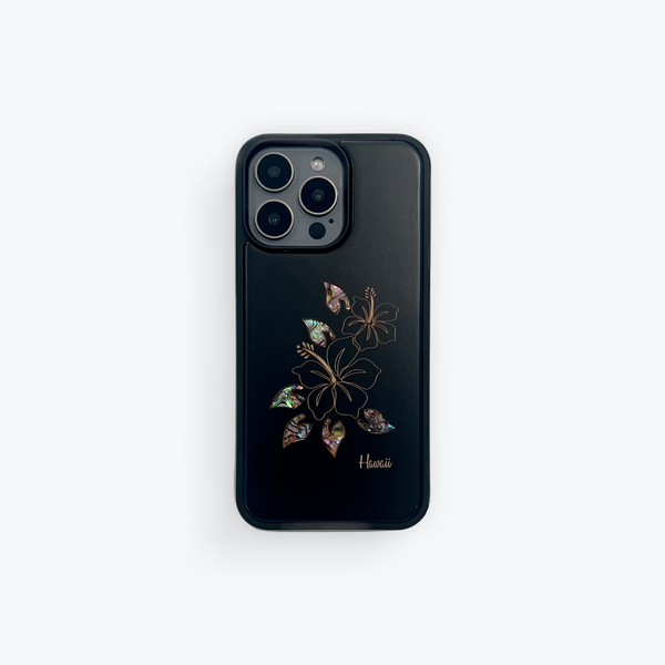 Hibiscus Rainbow Seashell Black Wood Case (iPhone)