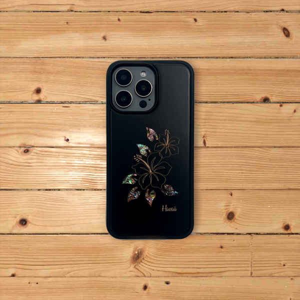 Hibiscus Rainbow Seashell Black Wood Case (iPhone)