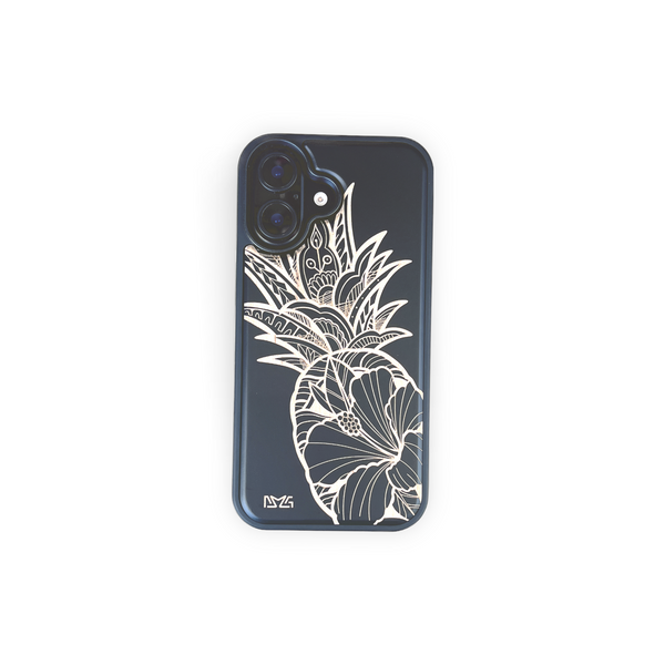 Hibiscus Pineapple Black Wood Case Case (iPhone)