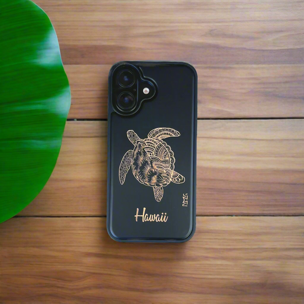 Honu Mandala Black Wood Case Hawaii