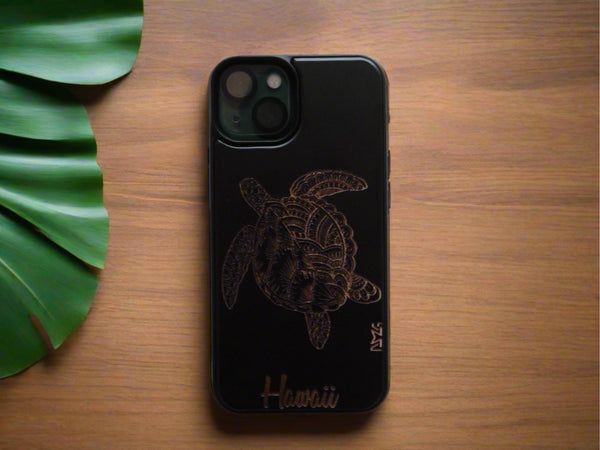 Honu Mandala Black Wood Case Hawaii