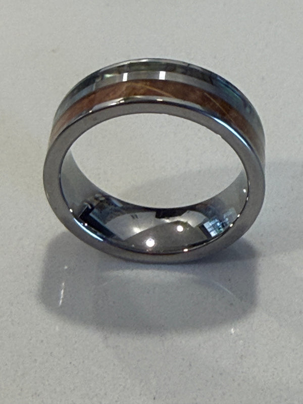 Men's Tungsten Ring Abalone & Koa Wood Inlay