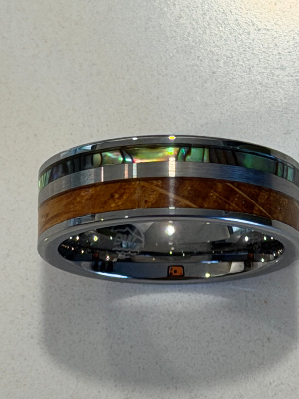 Men's Tungsten Ring Abalone & Koa Wood Inlay