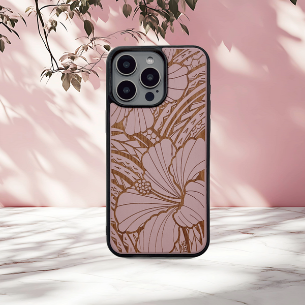 Tribal Hibiscus Pink Wood Case  (iPhone)