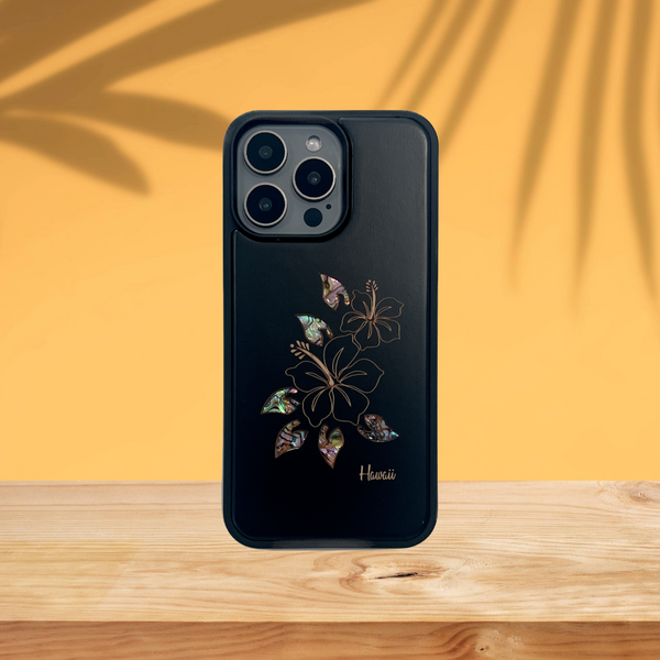 Hibiscus Rainbow Seashell Black Wood Case (iPhone)