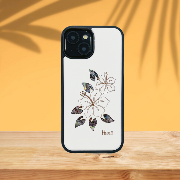Hibiscus Rainbow Seashell White Wood Case (iPhone)