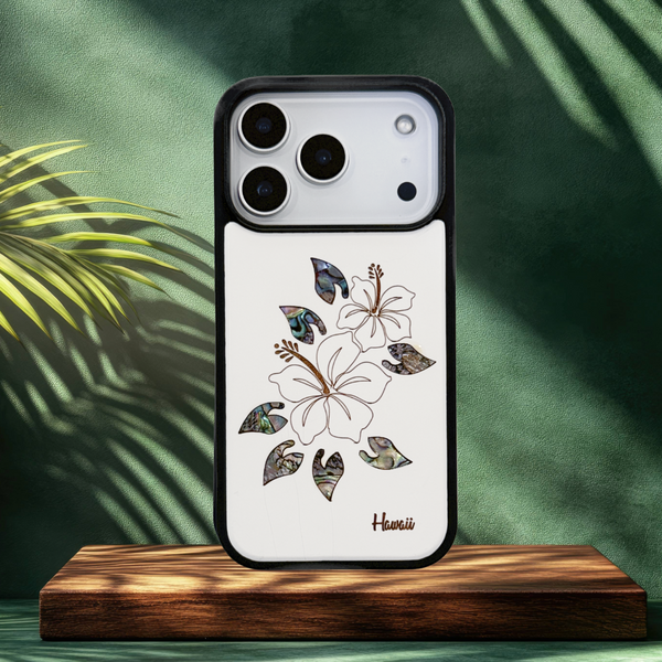 Hibiscus Rainbow Seashell White Wood Case (iPhone)