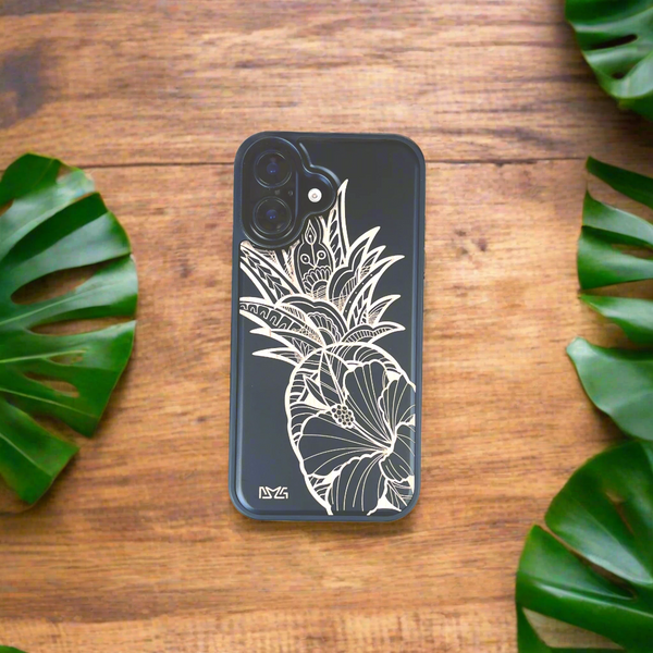 Hibiscus Pineapple Black Wood Case Case (iPhone)