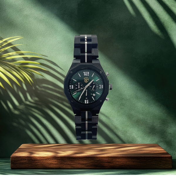 Luxurious Handcrafted Men's Wood Watch Green Face