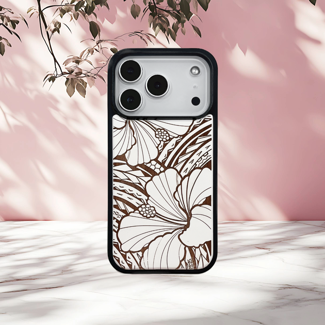 Tribal Hibiscus White Case (iPhone) – Diamond Wood HI