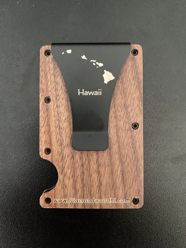 Wooden Wallet Hawaiian Islands Finger Cut